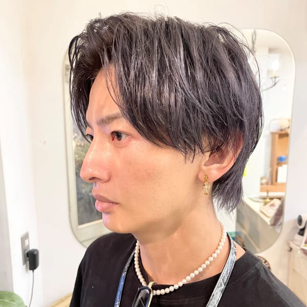 2wayセンターパート無造作束感カジュアル黒髪ショート梅ヶ丘