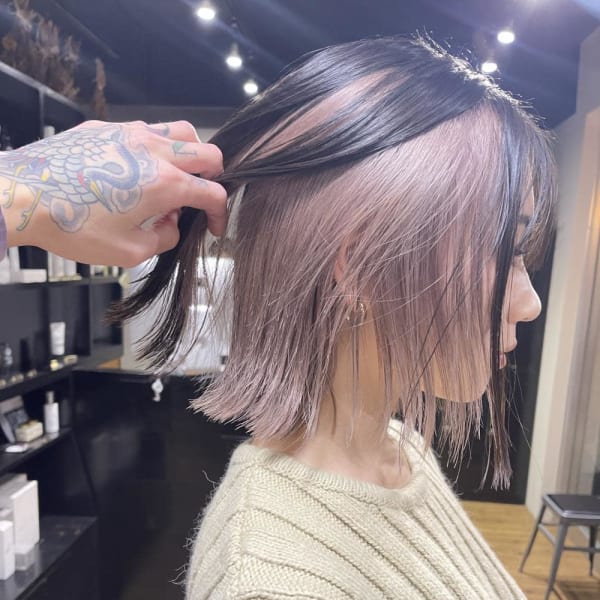 斜めバンググレージュカラー デザインカラー シルキーベージュ