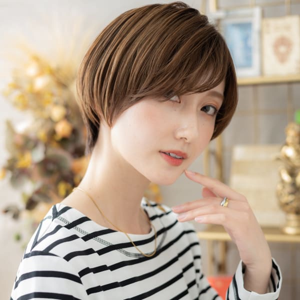 大人ハイライト小顔マッシュショートウルフ ニュアンスカラー