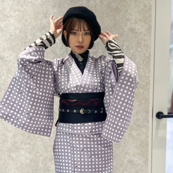 小紋着物×ボブ(着物レンタル)