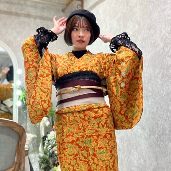 小紋着物×ボブ(着物レンタル)