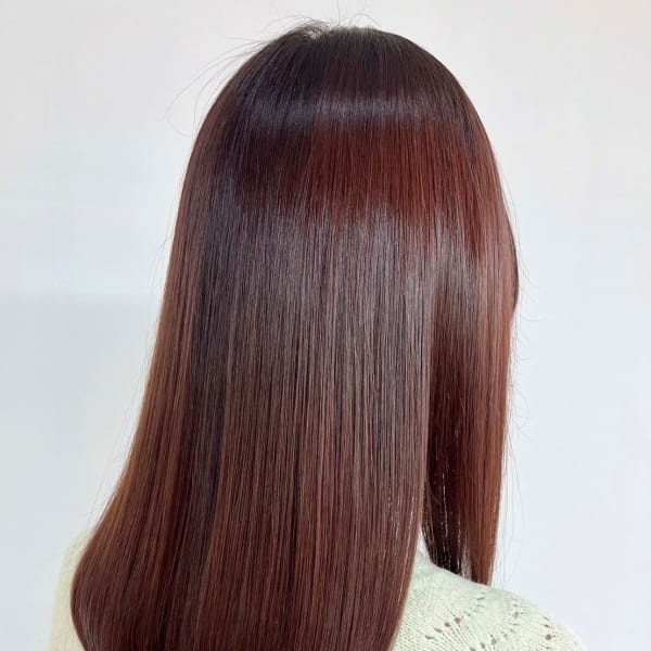 【大人可愛い】水素ケア ツヤ髪 チェリーレッド 鎖骨ボブ