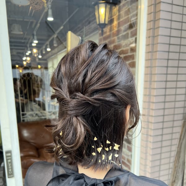 ハーフアップ+金箔