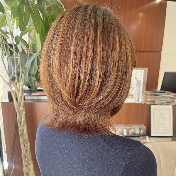 大人美人外ハネボブショコラアッシュ前髪小顔カットモテ髪