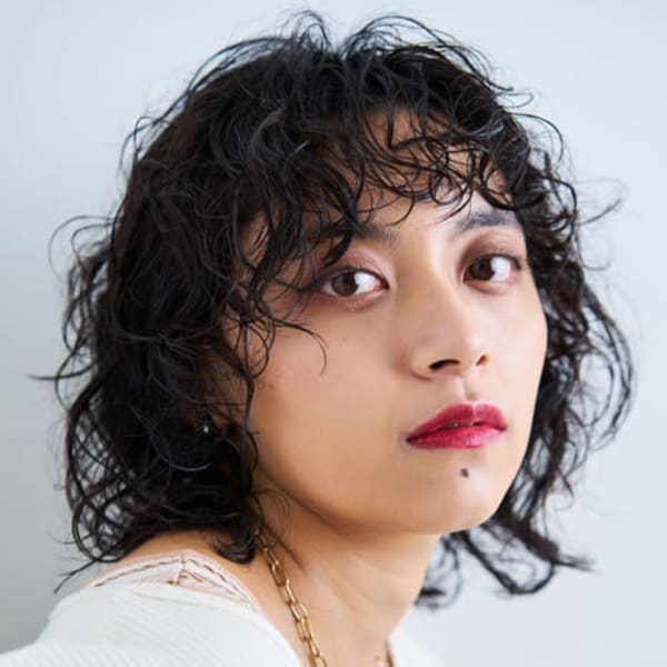 くせ毛風ボブパーマくるくるパーマミディ黒髪 ＠20代30代4