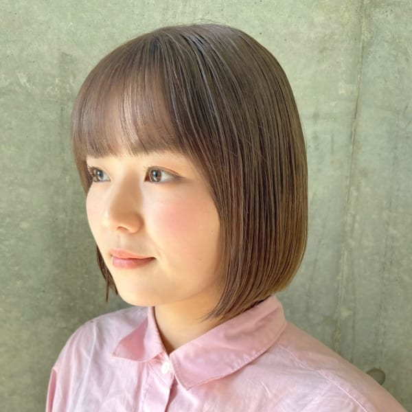 切りっぱなしボブ　シースルーバング　ミニボブ　丸み　透明感|CELL