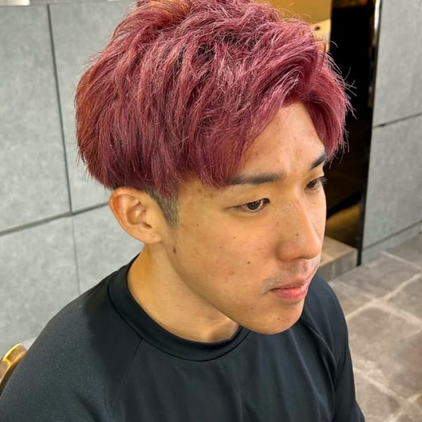 10代20代 アップバング ピンク ツーブロック【札幌】