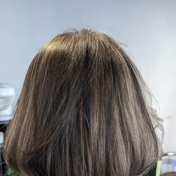 ミディアムボブ+白髪ぼかし+ハイライト+ローライト