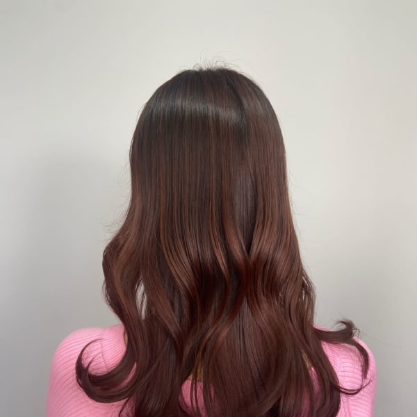 レイヤーロンググレーベージュ韓国大人可愛いピンクブラウン