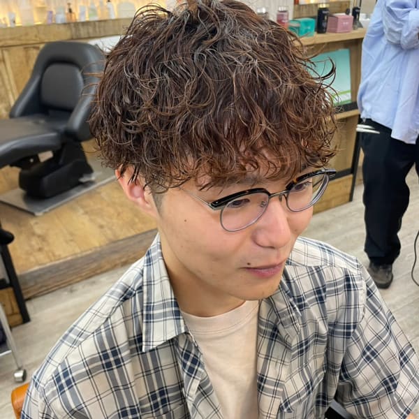 メンズカットハイライトマッシュパーマウルフアッシュブラック