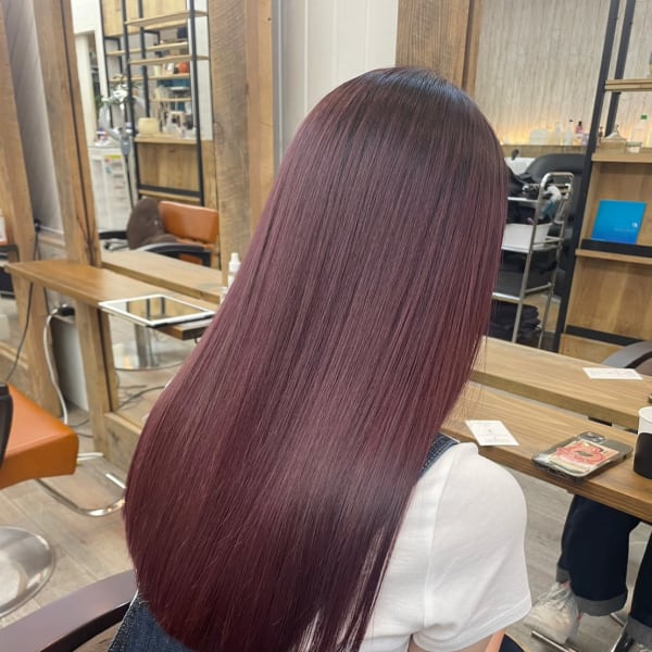 髪質改善トリートメントグラデーションローズブラウンストレート