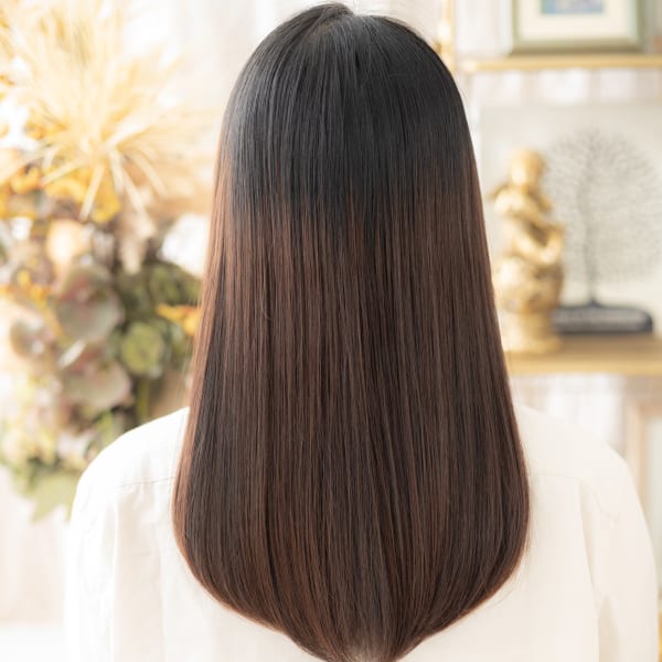 シースルーバングアースカラーエアストレート アッシュブラック