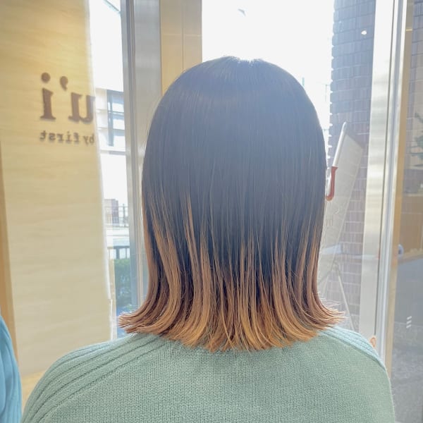 ≪バレイヤージュ風裾カラー≫グラデーション×ぱっつんボブ