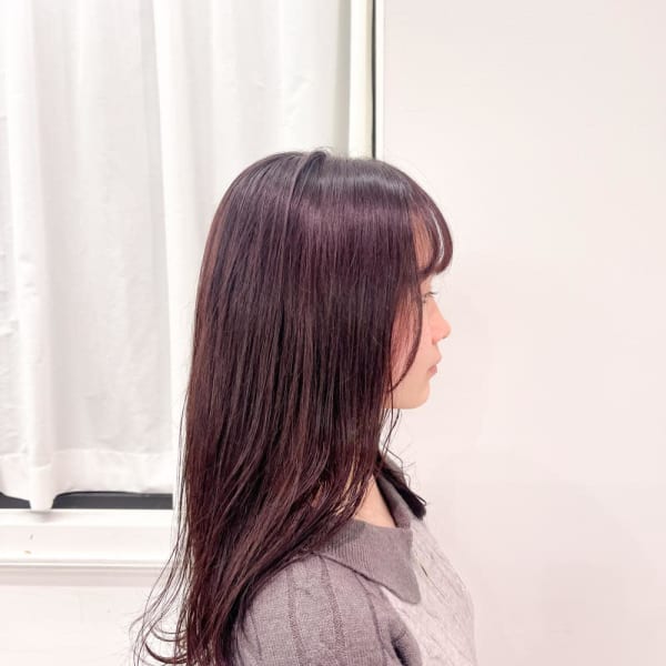 黒髪/グレーベージュ/レイヤーロング/前髪パーマ/仙台