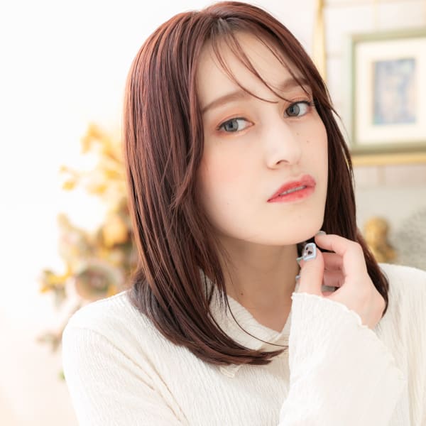 ミルクティーピンク外国人風エアストレート ヘルシースタイル