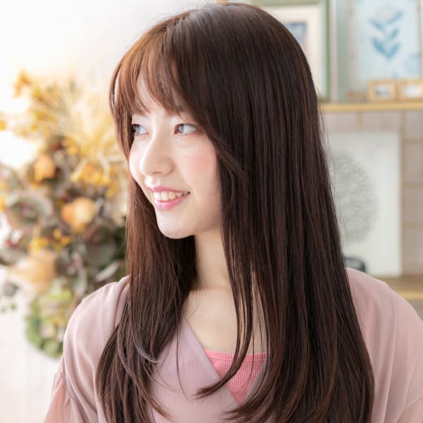 艶カラーミルクティーピンクエアストレート　レイヤーロング