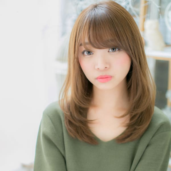 斜めバング☆外国人風小顔内巻きワンカール　アッシュオリーブ