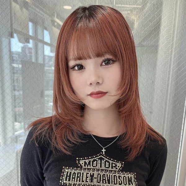 ロングウルフカット×オレンジカラー