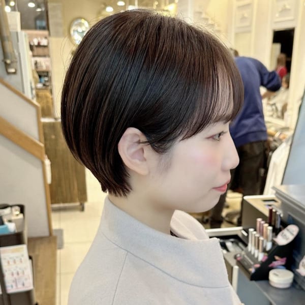 マッシュバングコンパクトショートボブ暗髪アッシュグレージュ