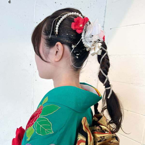 成人式ヘアセット×編み下ろしポニー