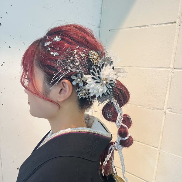 成人式ヘアセット×編み下ろしポニー