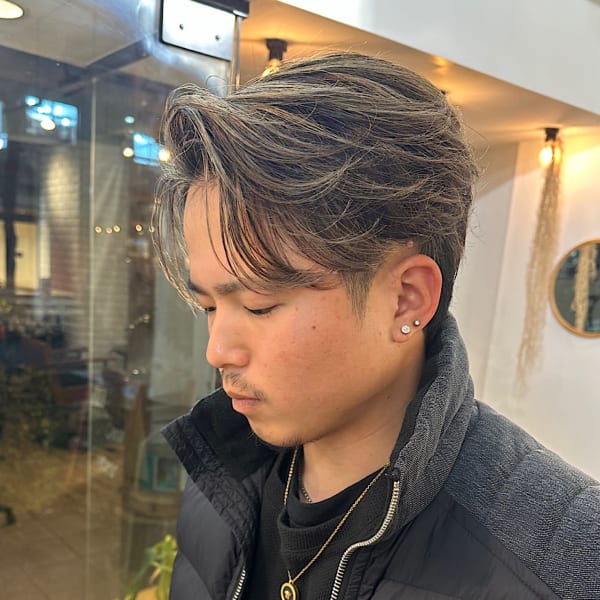 大人のメッシュブリーチカラー センターパート