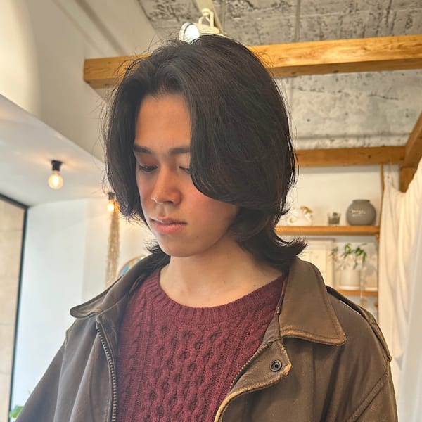 メンズロング　大人くびれヘア　ニュアンスパーマ