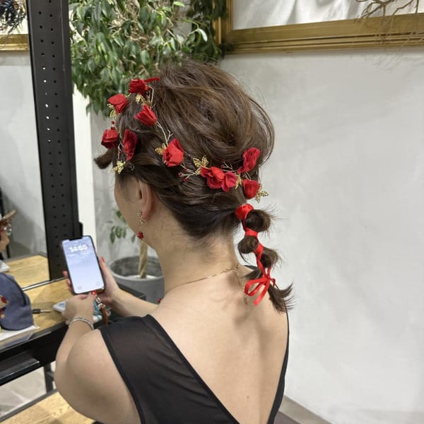 フルバング レッドブラウン 似合わせカット カルマパーマ