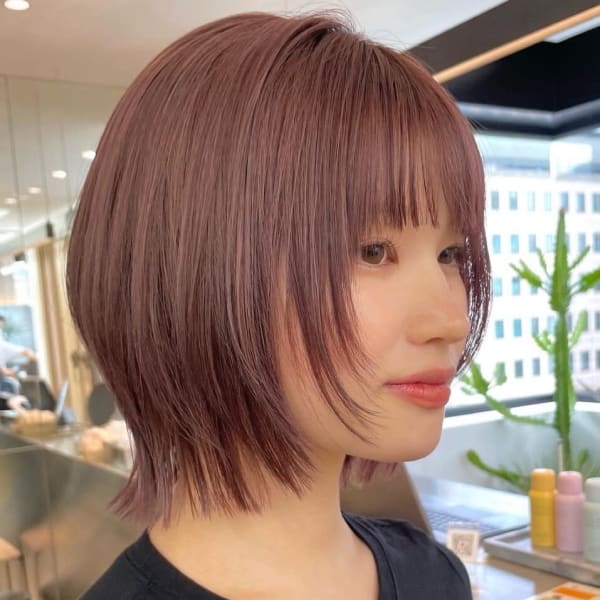 ウルフボブ×ハイトーン×ピンクベージュ