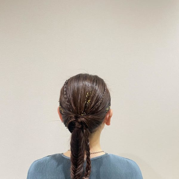 編み下ろしアレンジ/結婚式お呼ばれヘア/フィッシュボーン