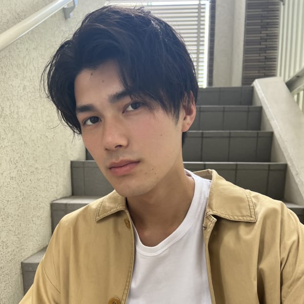 メンズスパイラルパーマ/ナチュラルブラウンカラー/ツーブロ