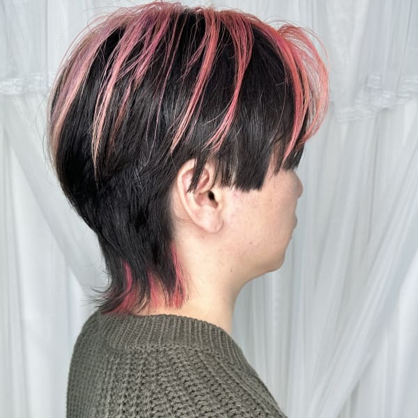 メンズ職人が作る韓国式マッシュウルフ×ピンクメッシュ