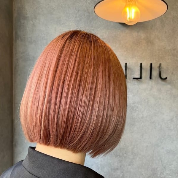 丸型卵形切りっぱなしボブエアリーロング美髪ピンクブラウン立川