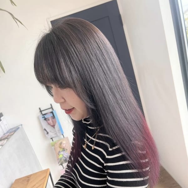 ピンクブリーチダブルカラー裾カラーバイカラーロング