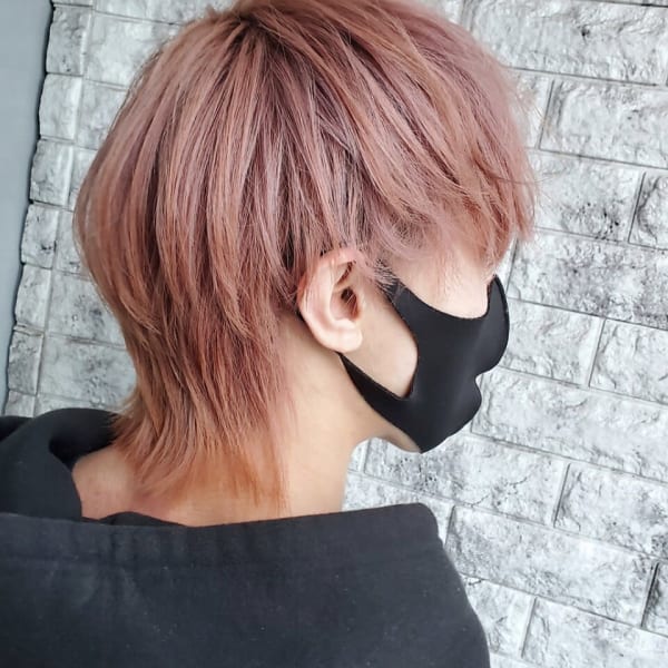 ラベンダーピンク/ハイトーン/ウルフヘア/メンズ/新宿