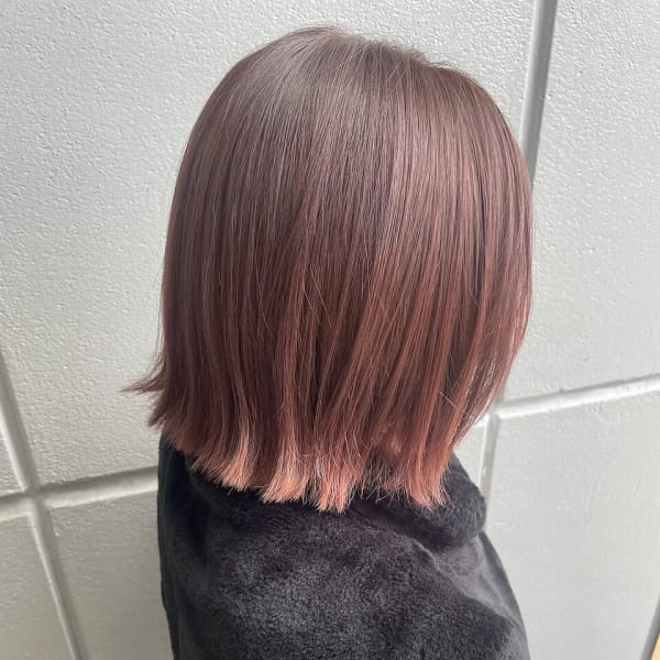 ボブ、コーラルピンク、ハイライト|first 泉中央