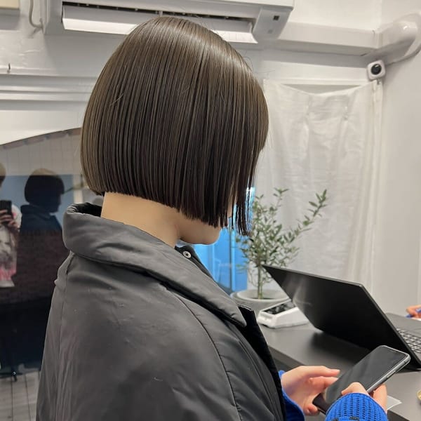 【ささき】切りっぱなしボブ/赤み消しカラー/切りっぱなし