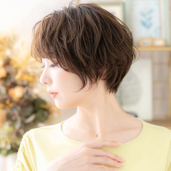 外国人風小顔くびれショートマッシュパーマ　アッシュオリーブ|COVER HAIR bliss【カバーヘア ブリス】大宮/大宮西口店