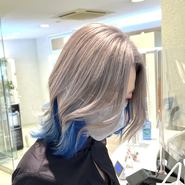 インナーカラー　シルバー×ブルー