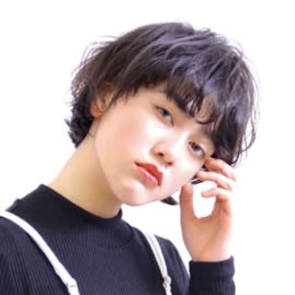 美髪ショート/切りっぱなしボブ/ピンクブラウン