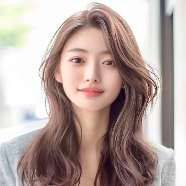 くびレイヤーエモージュエアリーロング美髪ピンクブラウン