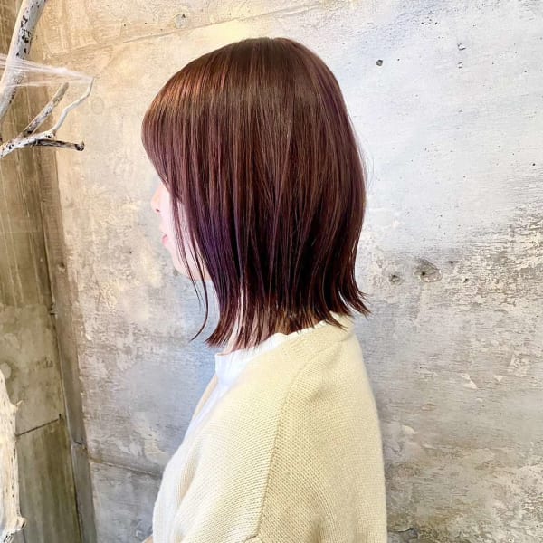 切りっぱなしボブ×チェリーピンク　ミディアム/20代/30代|fue’