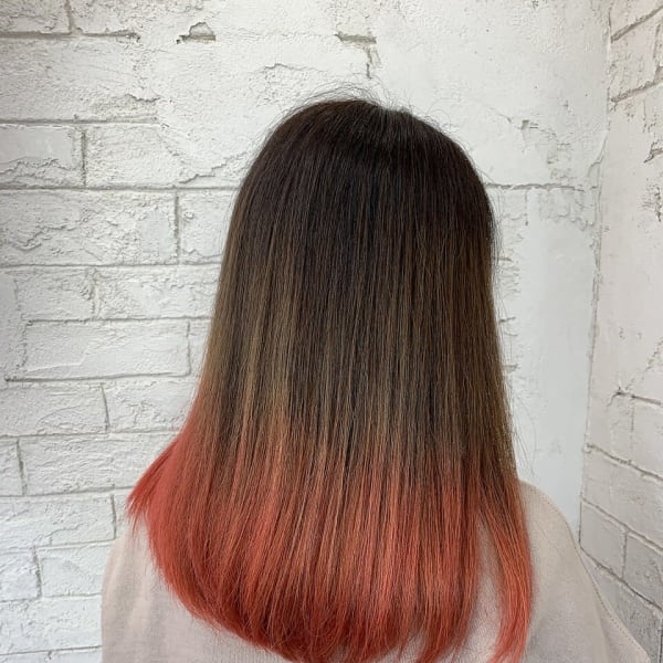ヘルシーロング美髪ケアブリーチグラデーションオレンジ所沢練馬