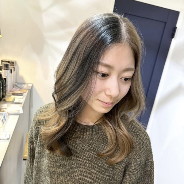 ベージュブリーチダブルカラー髪質改善トリートメントローライト