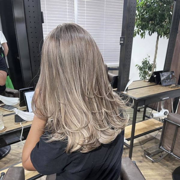 切りっぱなしボブ エアリーロング 美髪 ピンクブラウン