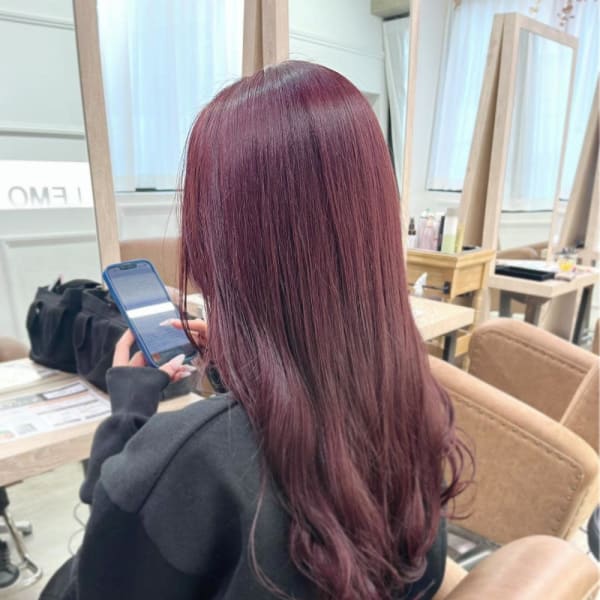 黒髪/グレーベージュ/レイヤーロング/前髪パーマ/仙台