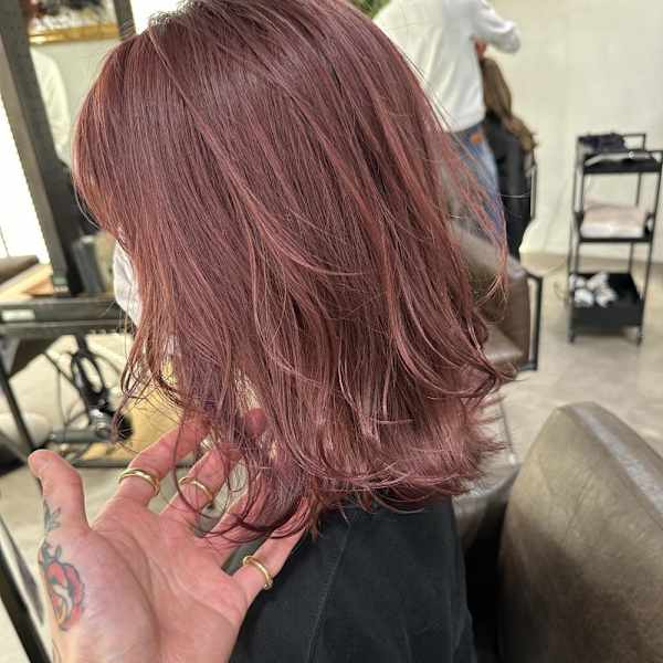 切りっぱなしボブ エアリーロング 美髪 ピンクブラウン
