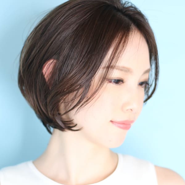 小顔美髪シアーカラーカールショートセミディ姫カット
