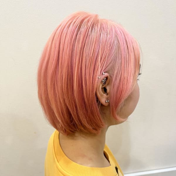 ピンクダブルカラーケアブリーチボブ