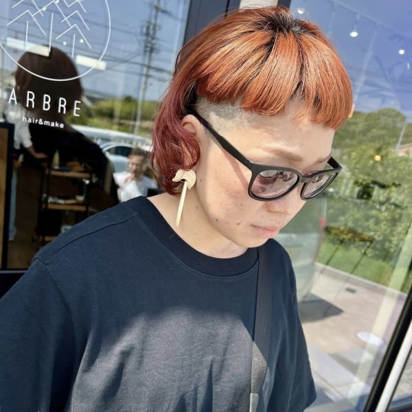 オレンジブリーチダブルカラーデザインカラーウルフカット